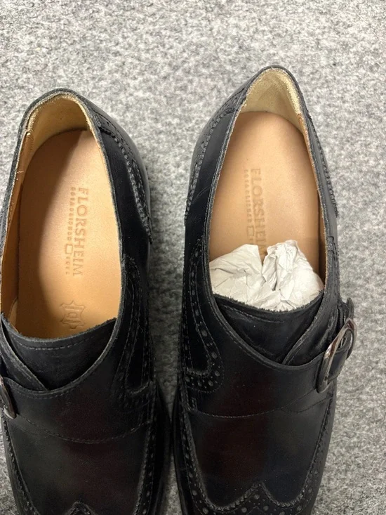 Florsheim Black Leather Wingtip Single Monk Strap Shoes - Picture 3 of 4